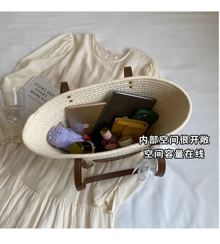 WBS 2024 модная плетеная летняя сумка-тоут ручной работы вместительная корзина и