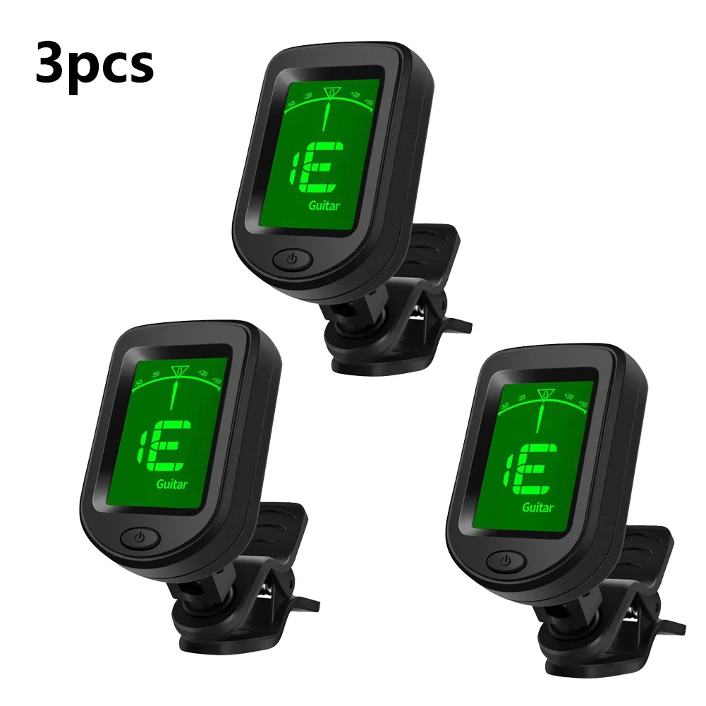 

3Pcs Digital Chromatic LCD Clip-On Electric Tuner For Guitar Bass Ukulele Violin 2-color Backlight 440Hz Universal LCD Display