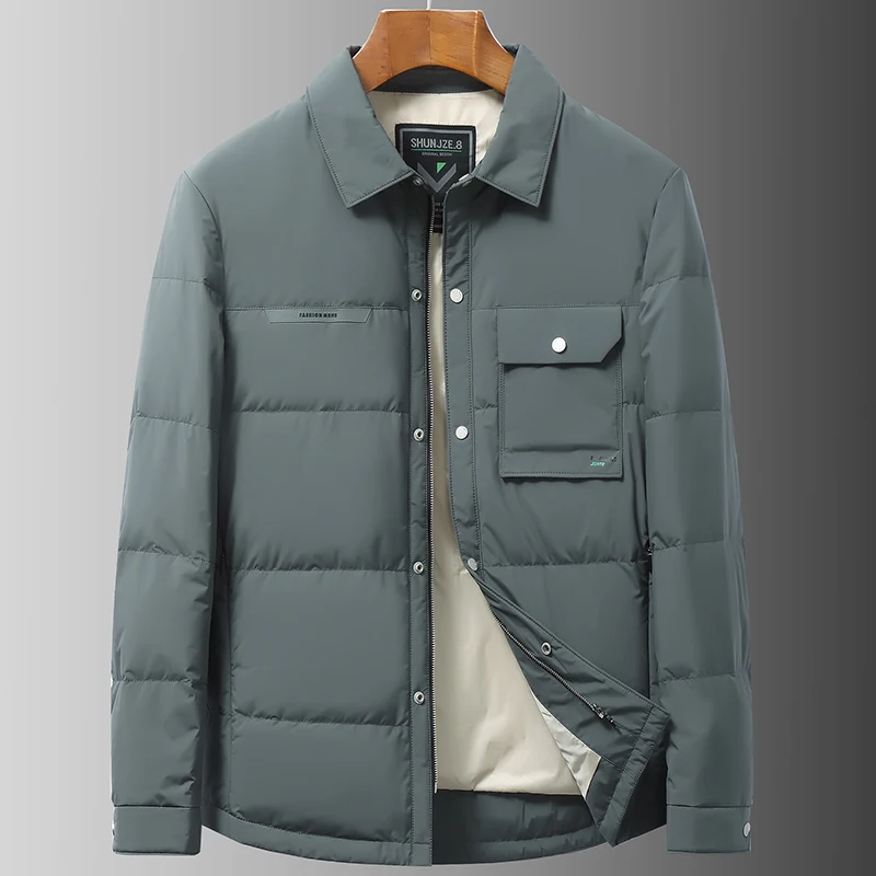 

Высококачественная Мужская классическая куртка с воротником-рубашкой, ульсветильник Кая пуховая куртка, новинка 2022, Мужская модная плотна...