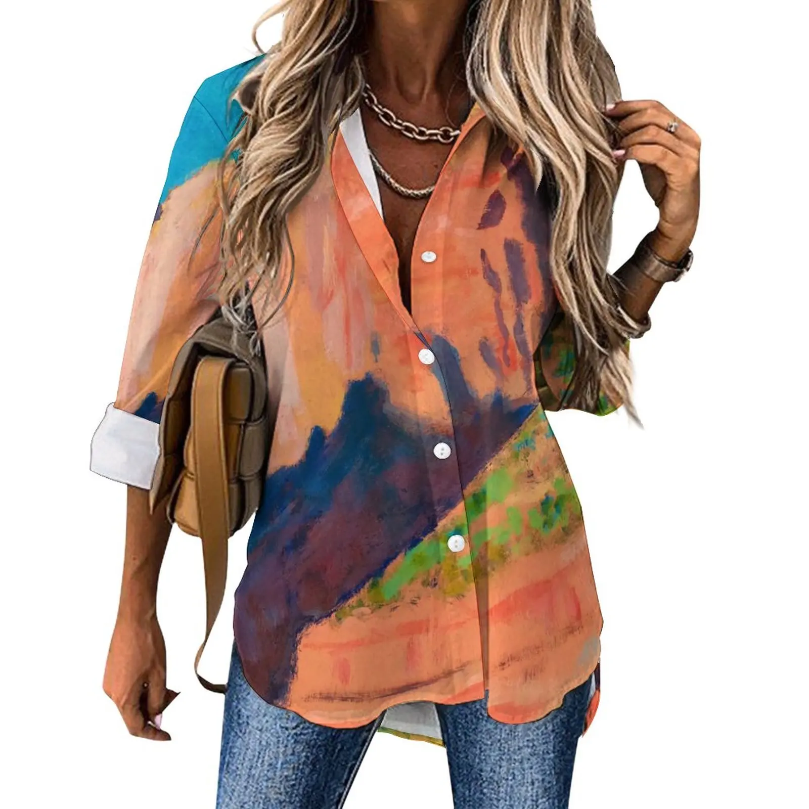 

Desert Print Casual Blouse Maynard Dixon Funny Design Blouses Women Long Sleeve Loose Shirts Summer Oversize Clothes