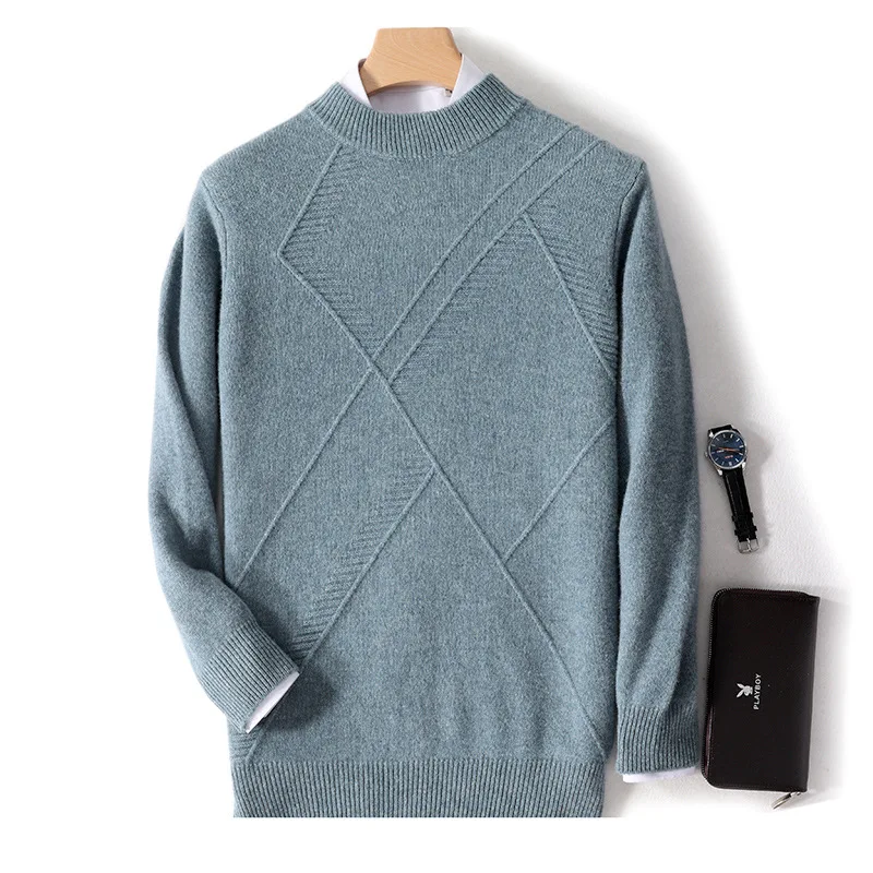 Новый утолщенный мужской свободный пуловер из чистой шерсти на осень и зиму