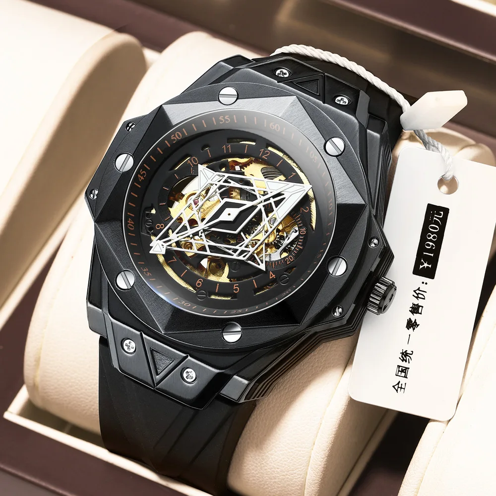 

Luxury Hollowed Out Big Dial Mechanical Watches for Men Clock Fashion Trend Tattoo Students Wristwatch Fully Automatic Man Watch