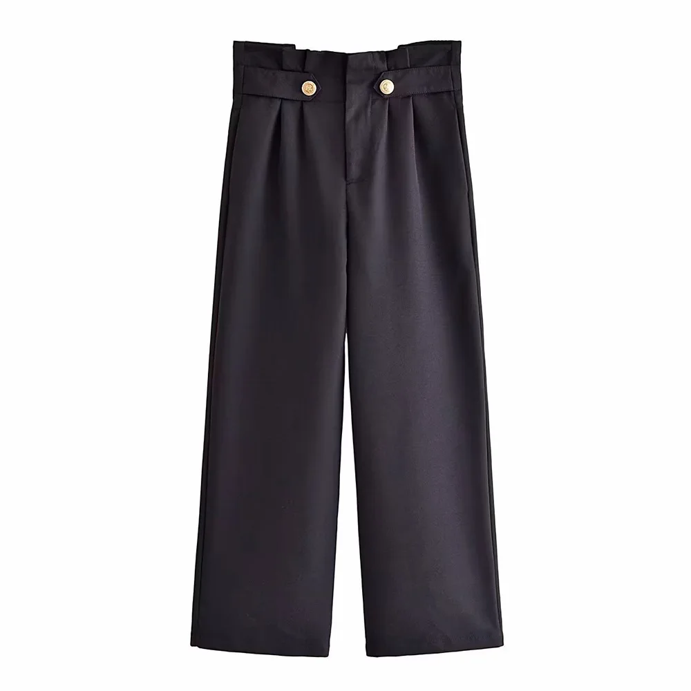 

PB&ZA Women's Pants Fashion Casual Wide Leg Pants Ruched High Waist Streetwear Solid Trousers Autumn 2022 Female Clothing9929221