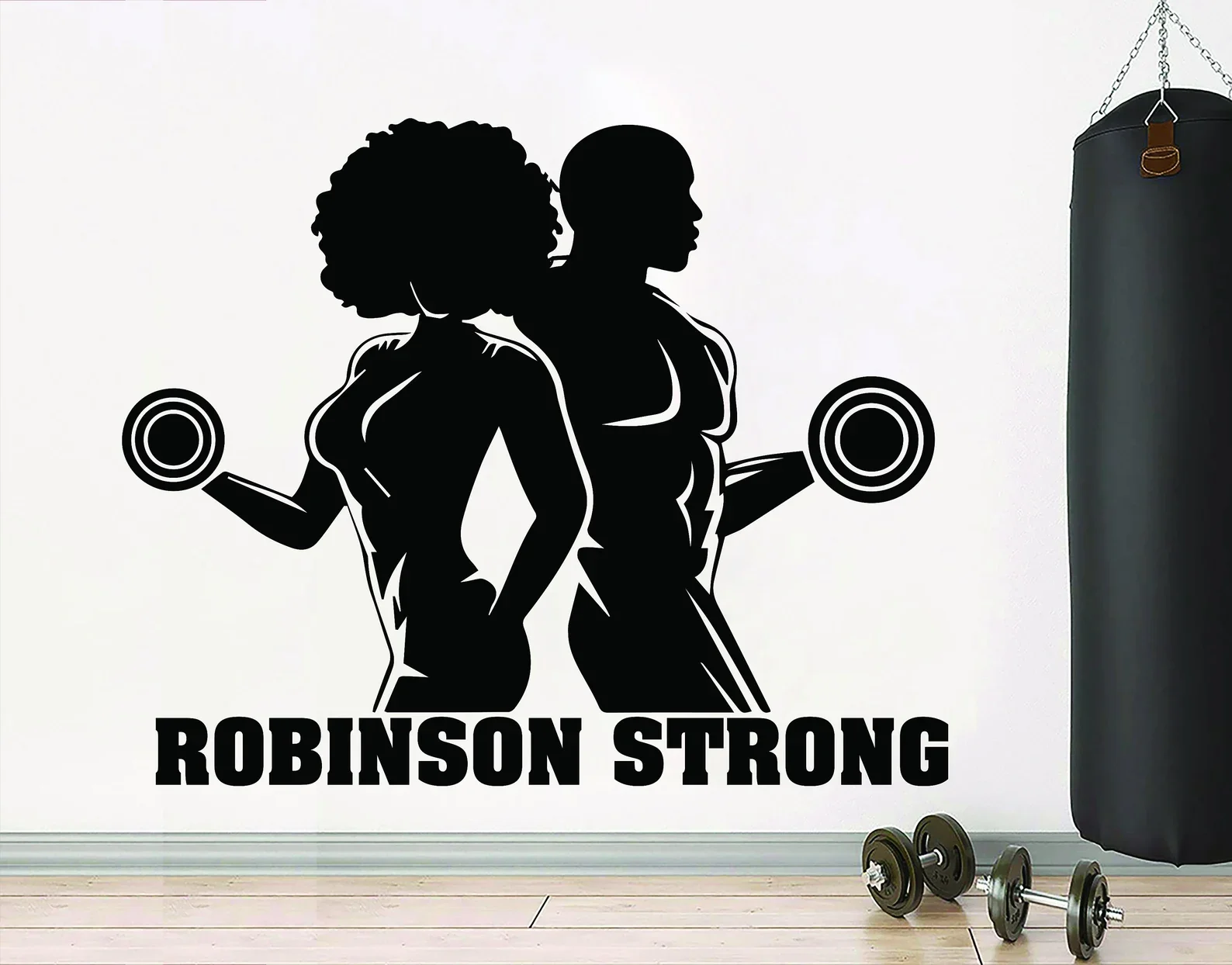 

Couple Gym African American Gym Wall Sticker Fitness Quotes Women Decor Workout Strength Art Vinyl Gym Wall Sticker Girls JSF06