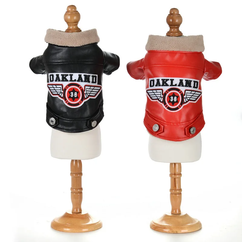 

2022 new embroidered leather dog clothes pet clothing autumn and winter clothing coat motorcycle warm small dog teddy