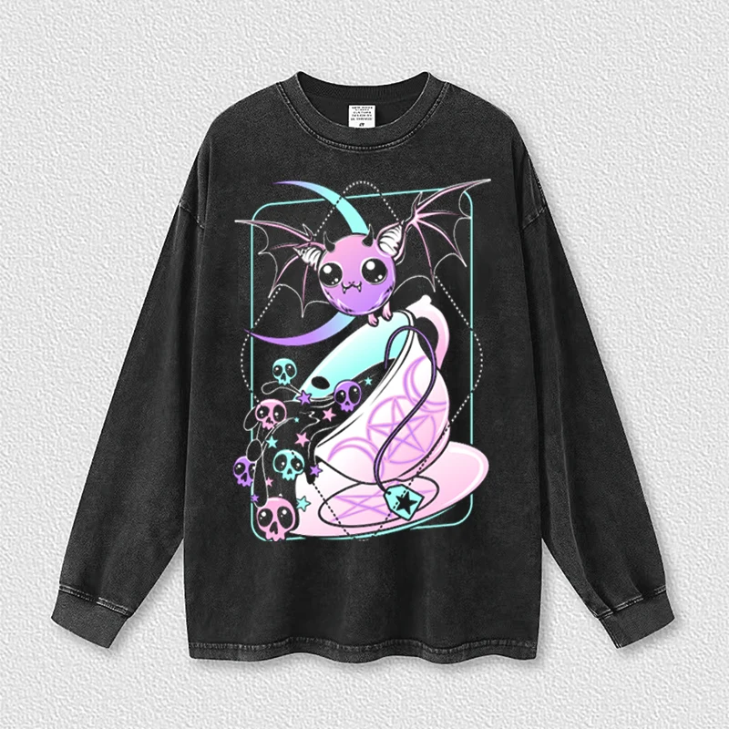 

Gothic Hip Hop New Colorful Poisonous Drink Pattern Punk Men Women Washed Hoodies 2022 Cotton Oversized Men's Washed Sweatshirts