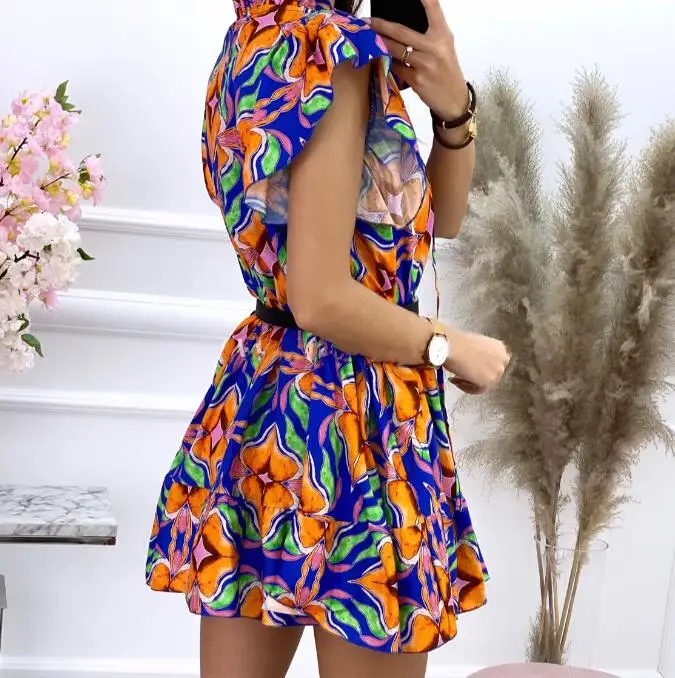 

2023 New Hot Selling Fashion Casual Women's Summer Ruffled High Waist Dress (Without Belt)