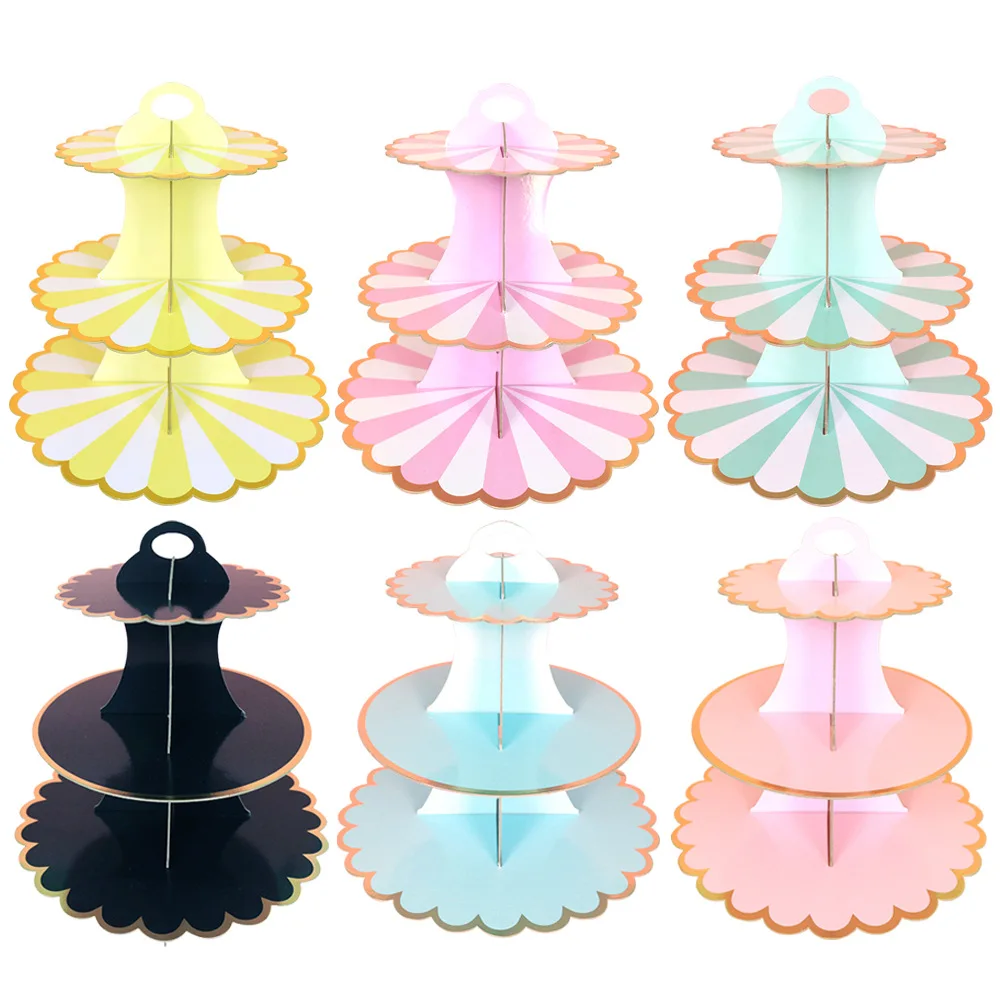 

Three-layer DIY Paper Cake Stand Birthday Dessert Table Decoration Wedding Party Decoration Disposable Paper Baking Accessories