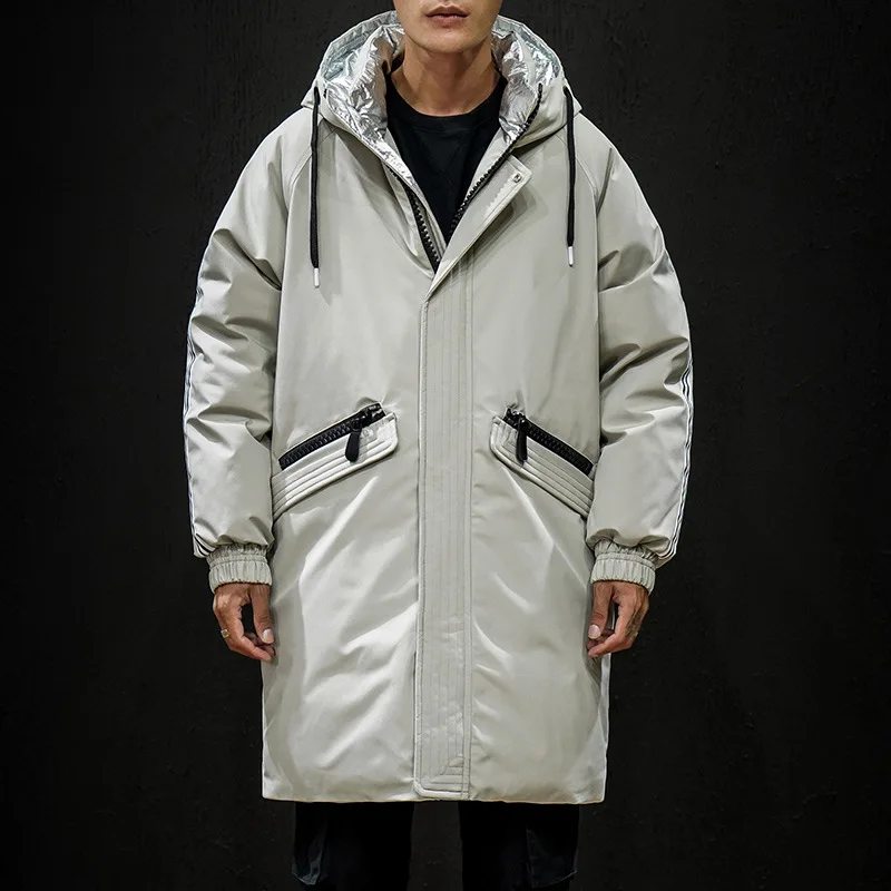 Down jacket for men 2022 autumn and winter stripe British casual style Hooded overcoat long Warm coat duck down Large men's wear