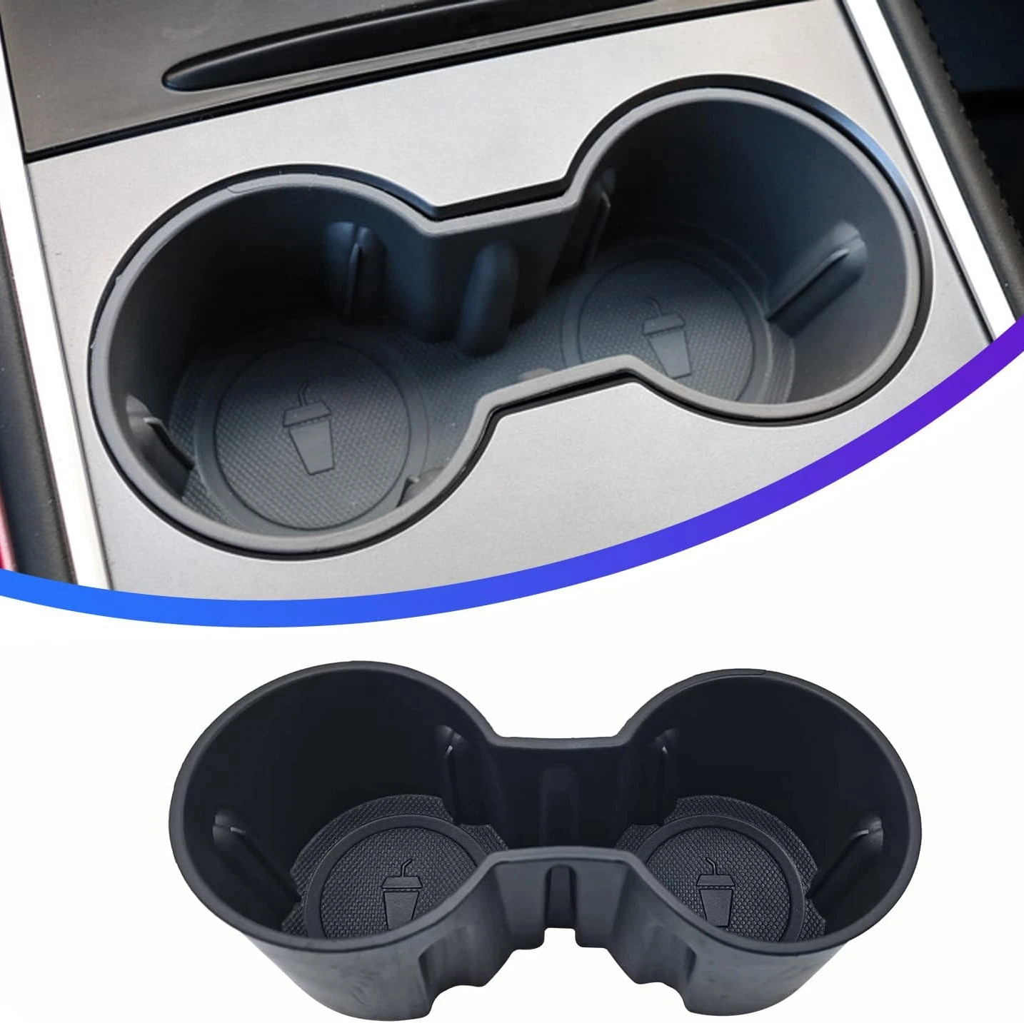 

Universal Water Cup Holder Storage Box For Tesla Model 3 Y 2022 2021 Center Console Accessories Silicone Slot Slip Limit Clip
