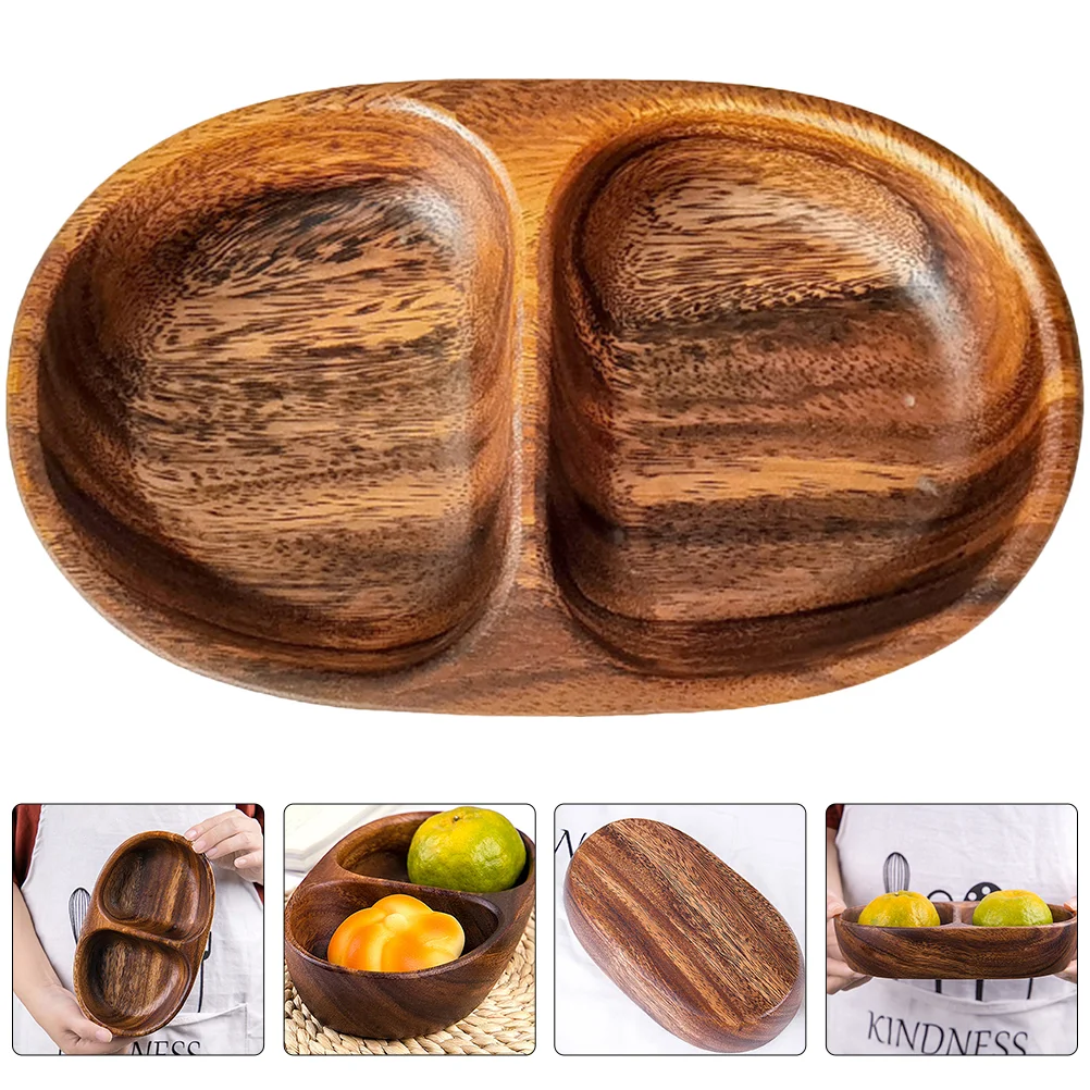 

Plate Compartment Dessert Plate Wood Snack Holder Wooden Tray Home Plate