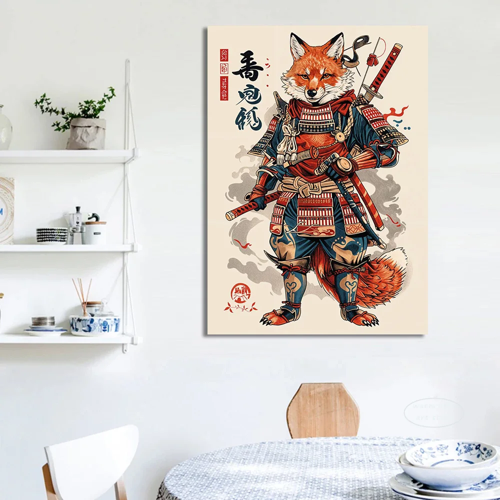 Плакаты в японском стиле с изображением самурайского кота енота панды тигра лисы