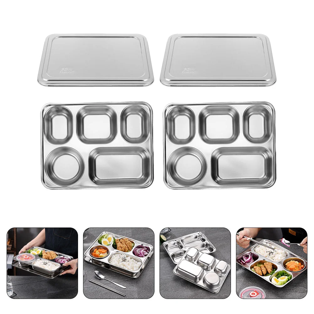

Plate Divided Platestray Lunch Dinner Steel Stainless Compartment Trays Kids Controlservingdish Portion Metal Lid Sectional Loss