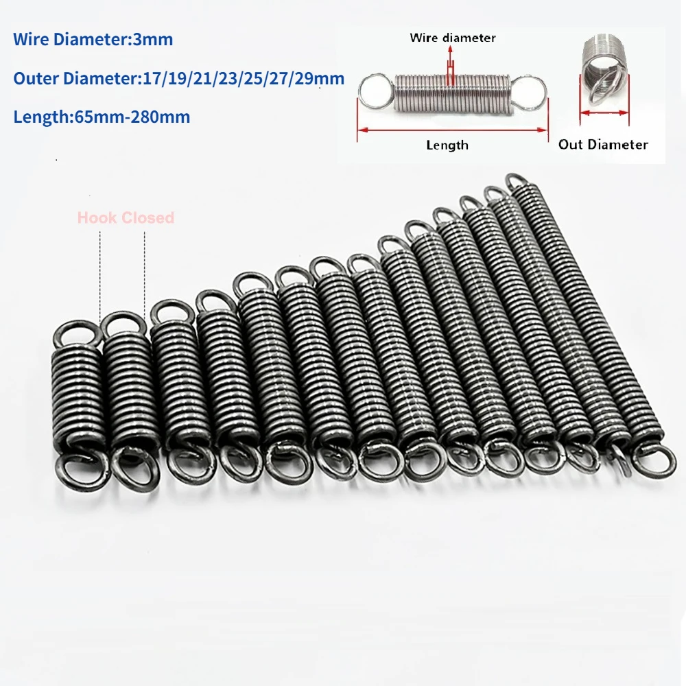 

Диаметр проволоки 3 мм, пружина 65Mn, стальной крючок, закрытая пружина натяжения с крючком, удлинительная пружина OD 17-29 мм, длина 65 мм до 280 мм