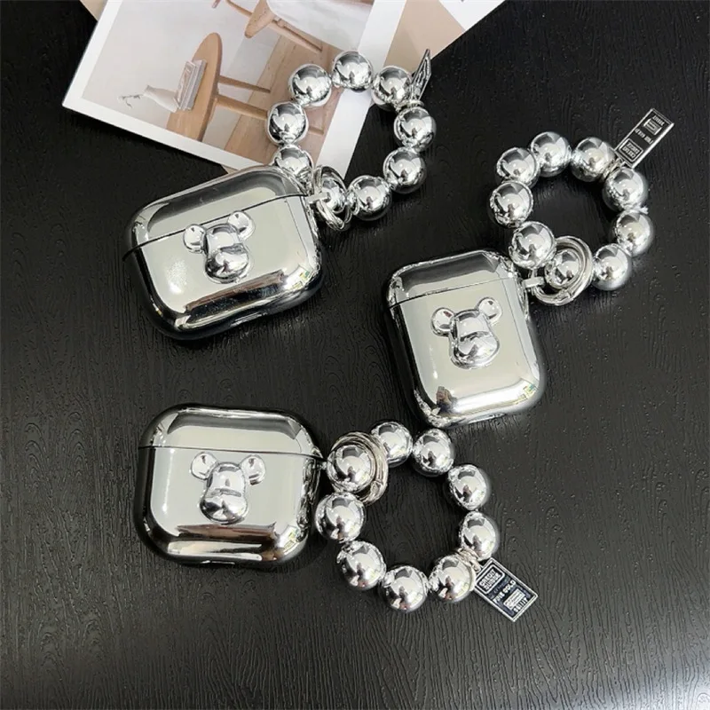 

Electroplate Cartoon Cute Bear Case for Apple AirPods 1 2 3 Pro Cases Cover IPhone Bluetooth Earbuds Earphone Air Pod Pods Case