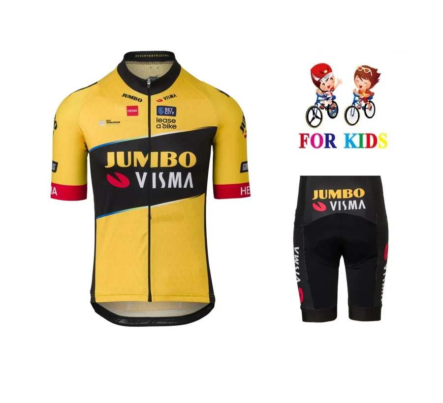 

KID'S 2023 JUMBO VISMA TEAM Children Cycling Jersey Short Sleeve Bicycle Clothing With Shorts Ropa Ciclismo