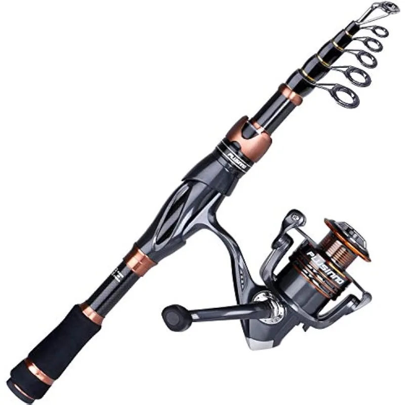 

PLUSINNO Fishing Rod and Reel Combos, Bronze Warrior Toray 24-Ton Carbon Matrix Telescopic Fishing Rod Pole