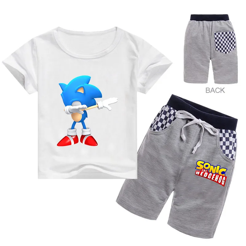 

Детский костюм с мультипликационным изображением персонажа Соник Ежик высококлассная необычная анимация футболка с коротким рукавом шорты комплект из двух предметов