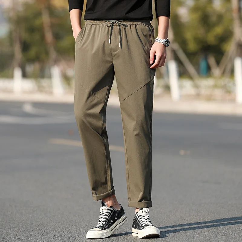 

Spring and summer thin casual pants men's fit straight trousers delicate texture twill pants elastic pants men