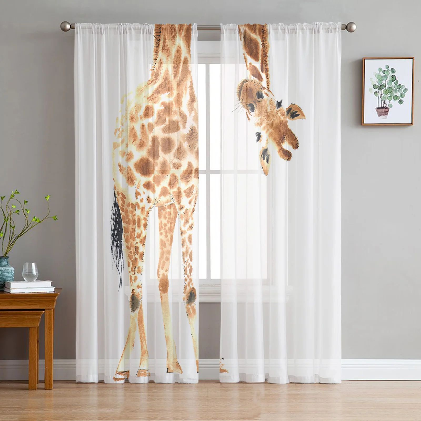 

Fun Giraffe Animal White Sheer Curtains for Living Room Voile Curtain Bedroom Bathroom Tulle Curtains Window Drapes