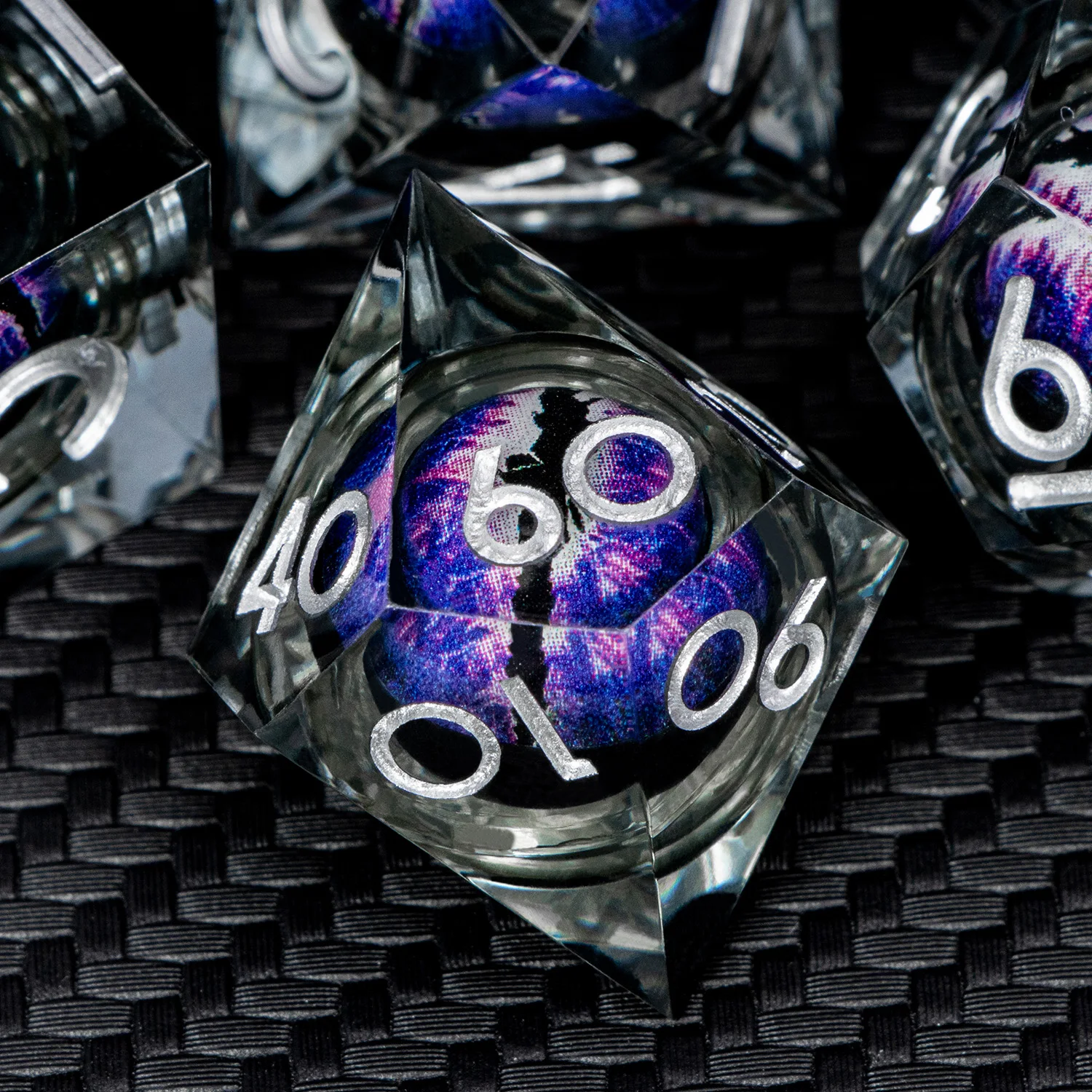 Игральные кости Dnd D20 Black Purple Liquid Flow Eye с кольцом D и игральные острыми краями для