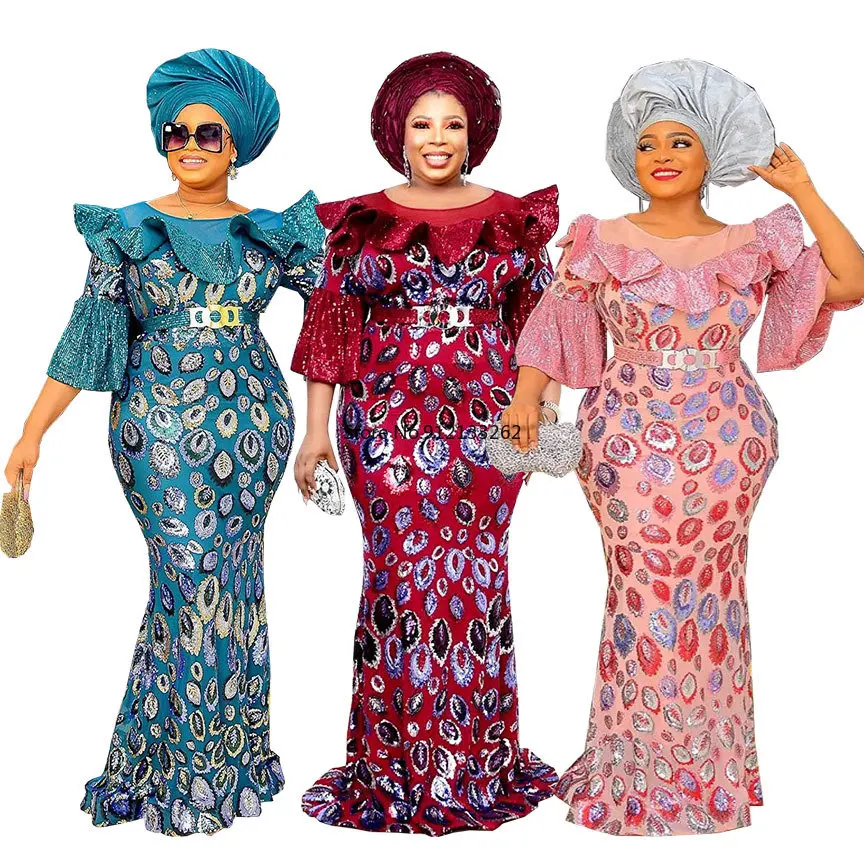 

Christmas Dress African Women Plus Size Evening Sequin Dresses African Wedding Party Bodycon Mermaid Dress African Clothing
