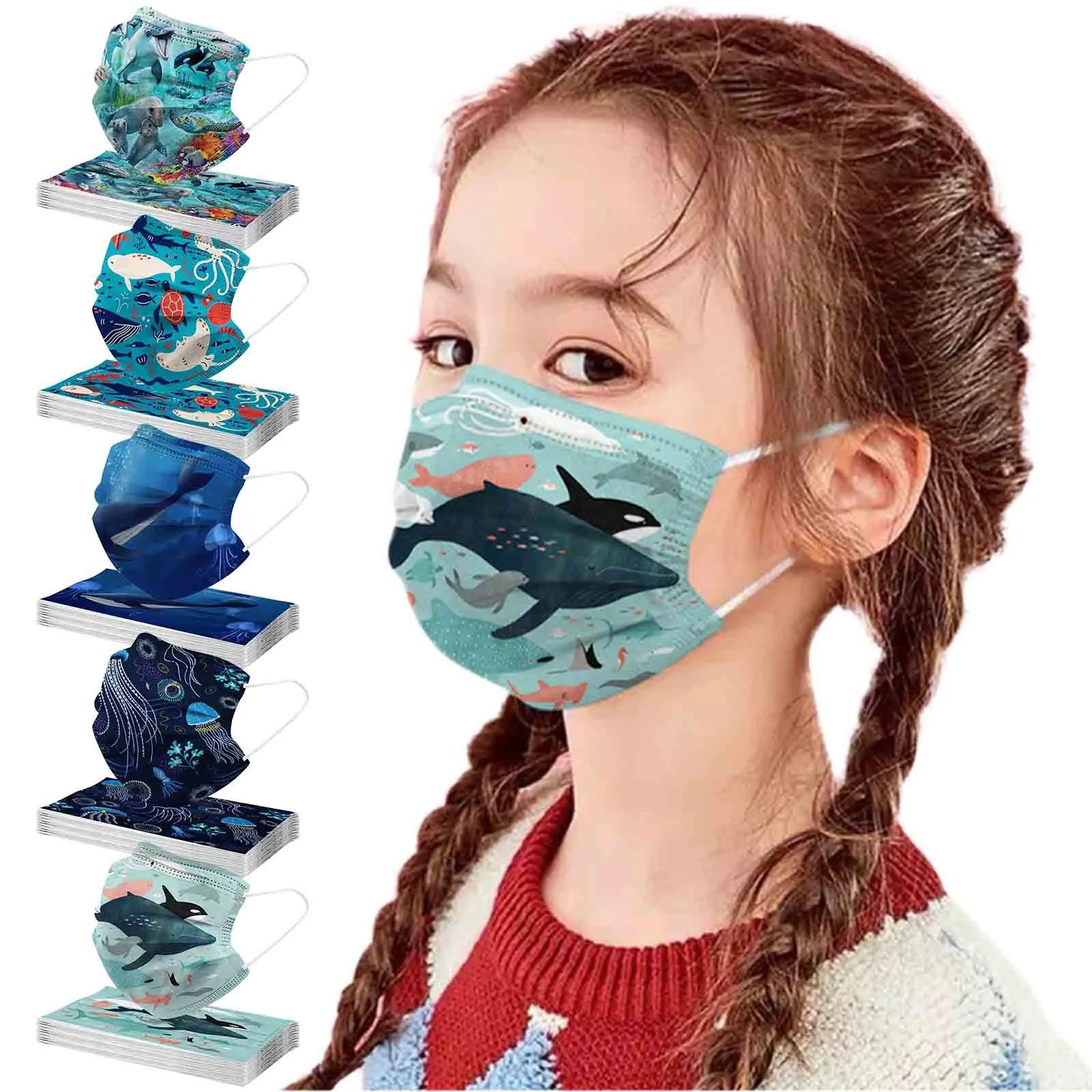 

50PCS Children Disposable Face Masks Dinosaur Space Tie Dyed Prints 3 Layer Kids Dustproof Filter Pm2.5 Mask Party Decor Masks