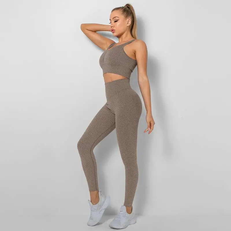 2 Piece Yoga Set Solid Color Fitness Leggings Sport Bra Gym Set Women Activewear Summer Workout Clothes Outfits Female Tracksuit