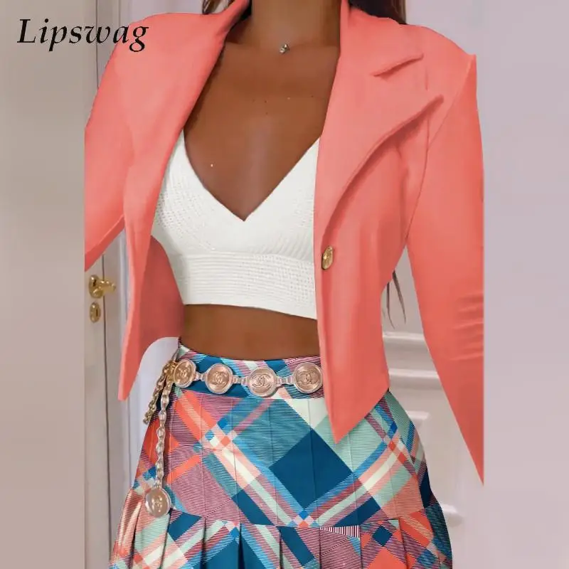 

Autumn Fashion Women Office Blazer Coat Casual Long Sleeve Single-button Suit Jacket Lady Elegant Turn-down Collar Short Outwear