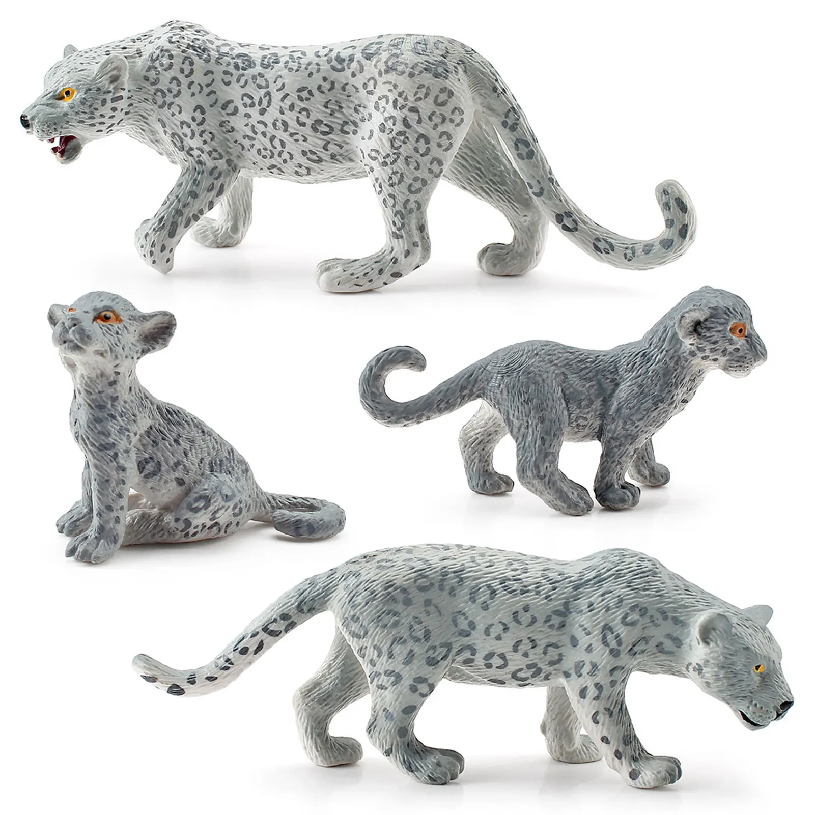 

4 Pieces Realistic Snow Leopards Figurines Highland Animals Figures Playset Miniature Toys Jungle Animal Toys Cake Toppers