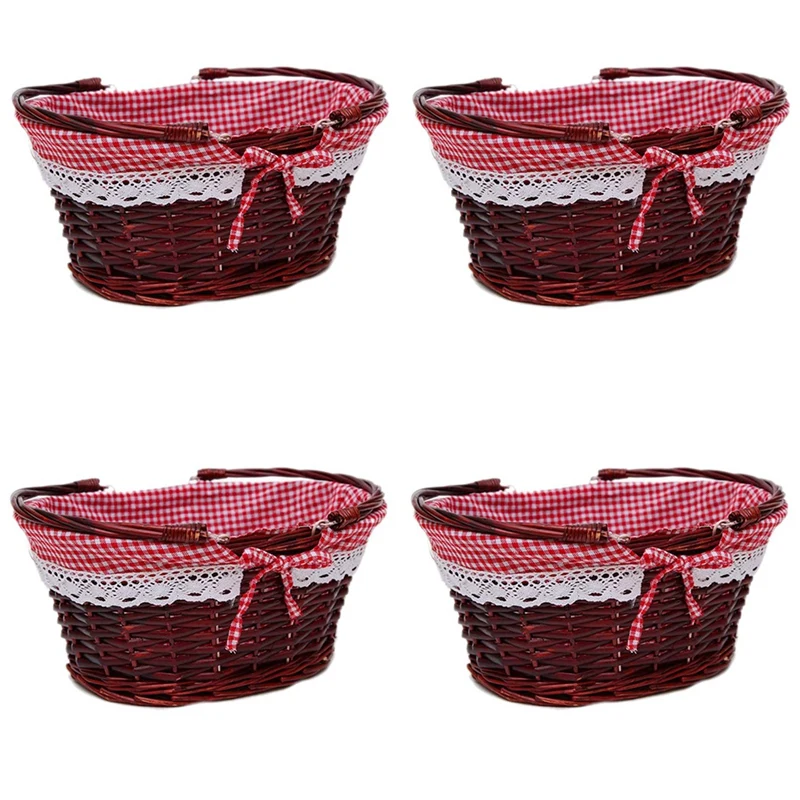 

4X Wicker Basket Gift Basket Picnic Basket Candy Basket Storage Basket Wine Basket With Handle