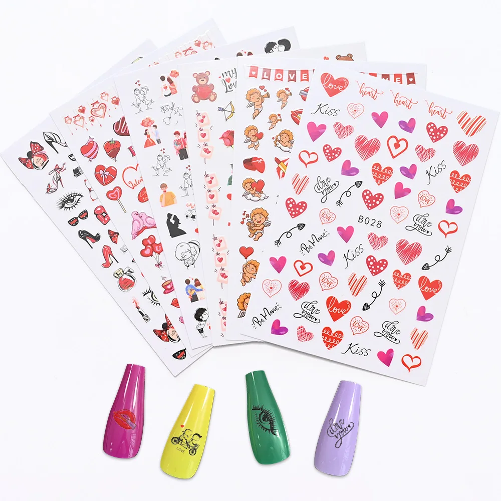

12pcs Valentines Love Letter Flower Sexy Lips 3D Sliders Nails Inscriptions Nail Art Decoration Water Sticker Tips Accessories *