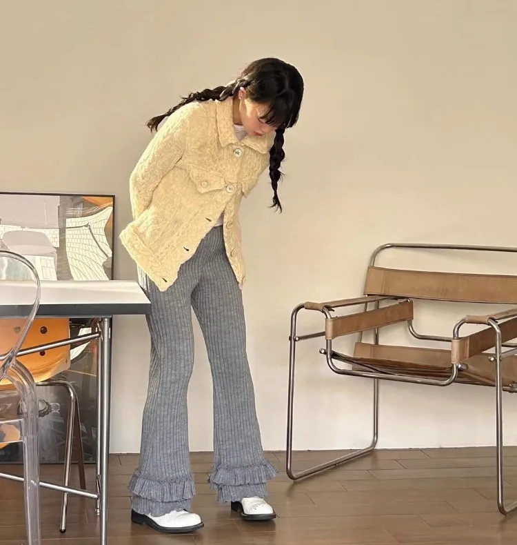 Корейские простые брюки-карго с рюшами для женщин Y2k E-Girl высокой талией весны и