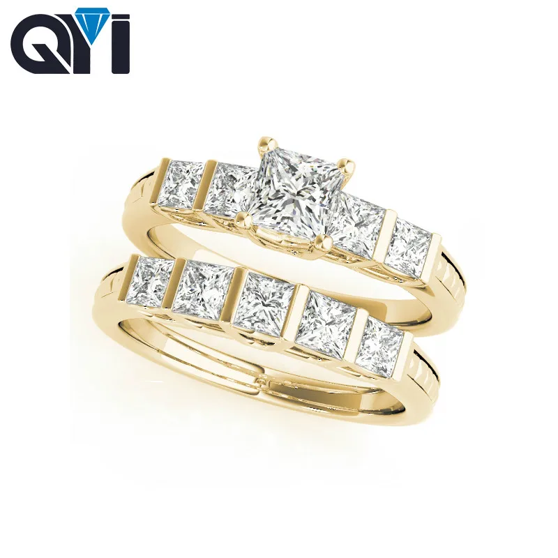 14K Yellow Gold Fancy Shape Engagement Ring Sets Square Cut 0.5 Carat Moissanite Diamond Women Wedding Ring Customized