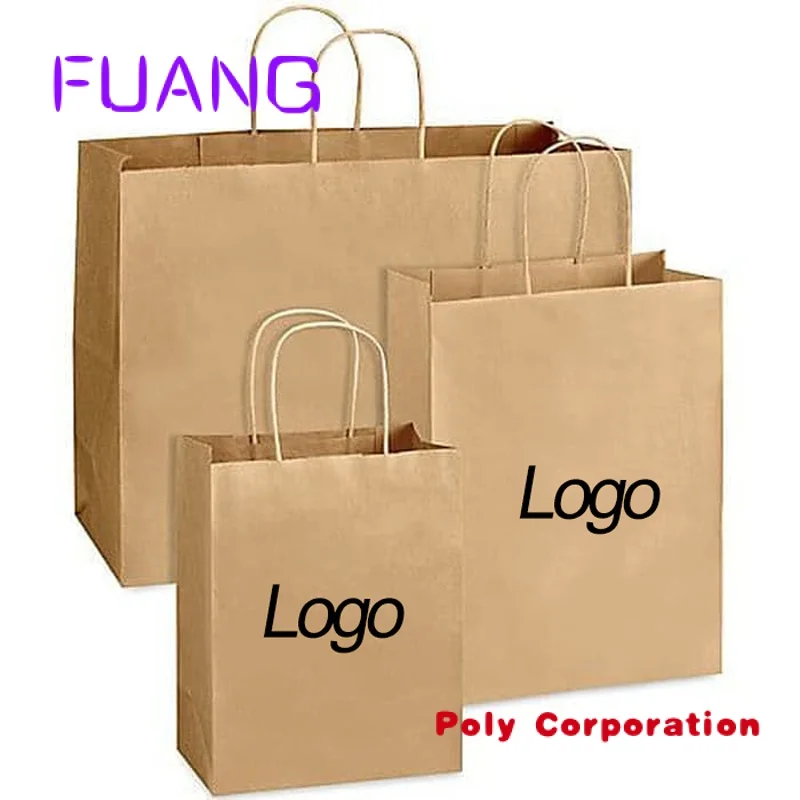 Recyclable kraft paperbag packaging custom, shopping fast food delivery paper bag wholesale with handles own you logo