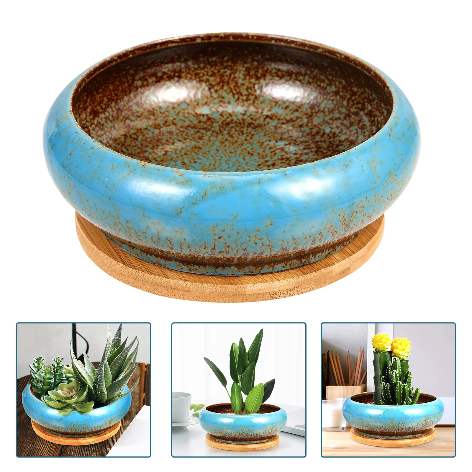 

Pot Succulent Flower Pots Planter Ceramic Succulents Decorative Planters Drainage Porcelain Container Bonsai Marble Shallow