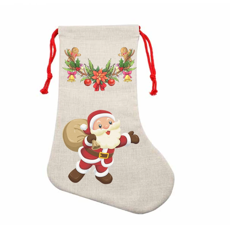 

Top selling Linen Sublimation Christmas socks print sublimation Christmas stocking Linen Christmas Socks sublimation