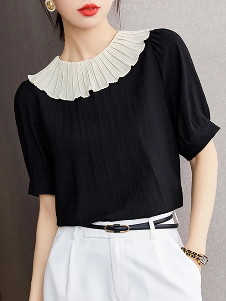 Корейские женские плиссированные блузки модные базовые Топы 2024 летний