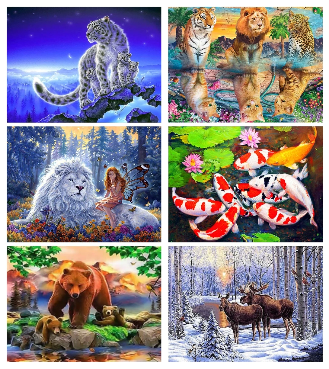 

5D Diamond Painting Bear Lion Tiger Koi Fish Leopard Moose Diamond Art for Adults and Kids Embroidery Diamond Mosaic Home Decor