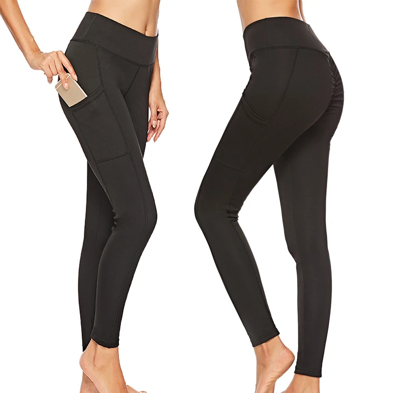 Women Yoga Pants Slim Bodybuilding Leggings Sports Solid Color Black Yoga Pants Comfortable Flexible