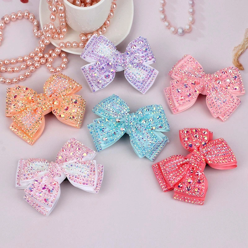 

Baby Girls Double Layer Rhinestone Bowknot Hair Clips Cute Pearls Flower Infant Barrettes Princess Headwear Photography Props