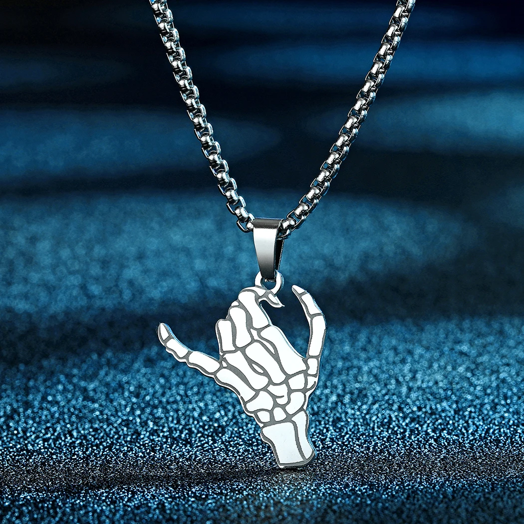 

Todorova Punk Stainless Steel Skeleton Pinky Swear Pendant Necklace For Couples Matching Promise Jewelry Charm Gift