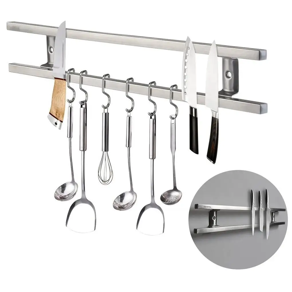 

Wall Mounted Slicer Holder Double Bar Kitchen Storage Rack Shelf for Spatula Scrapper Utensils Gadget
