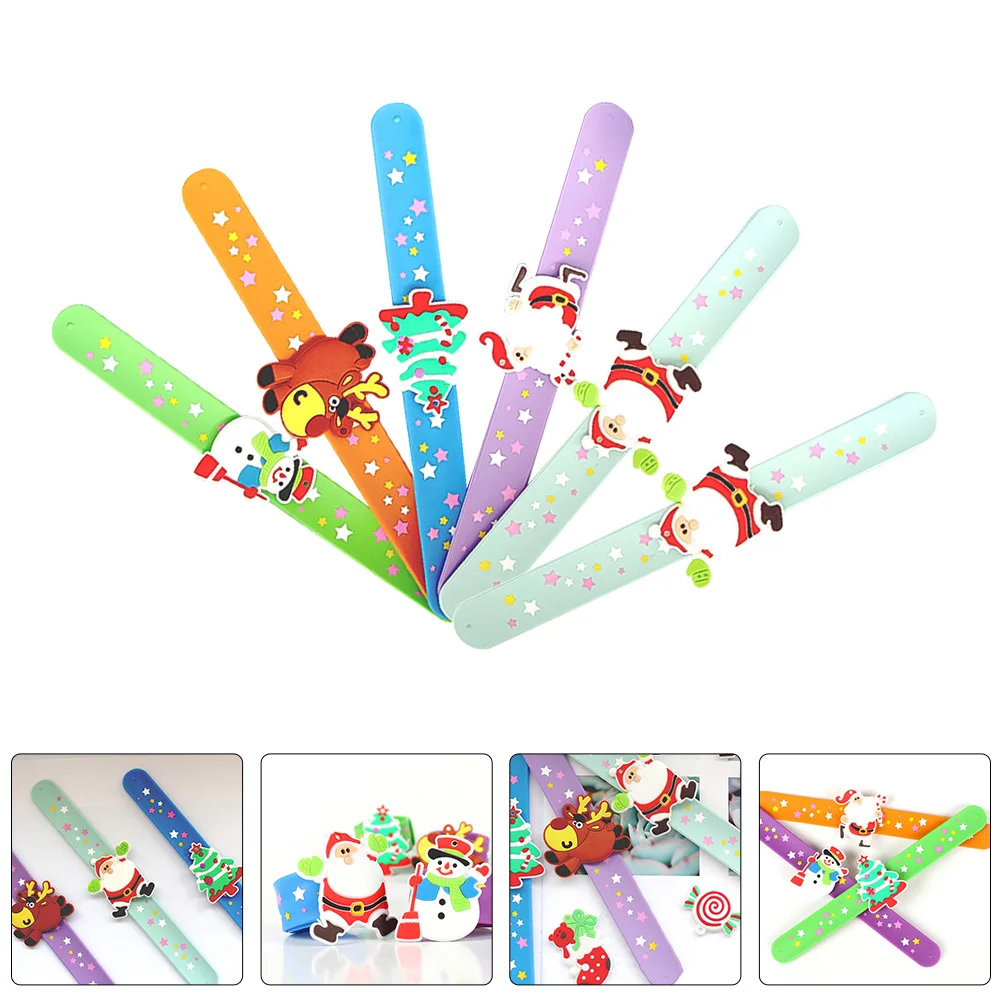 

6 Pcs Pat Ring Christmas Bracelet Child Girl Gifts Silica Gel Party Favors Kids