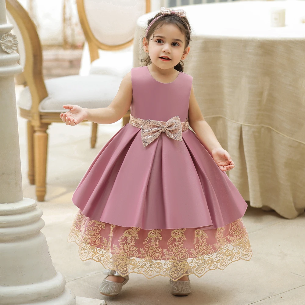 

2PCS Summer Baby Girls Dress Sequins Bow Party Dresses For Girl Birthday Christening Gown Toddler Girl Lace Princess Clothes