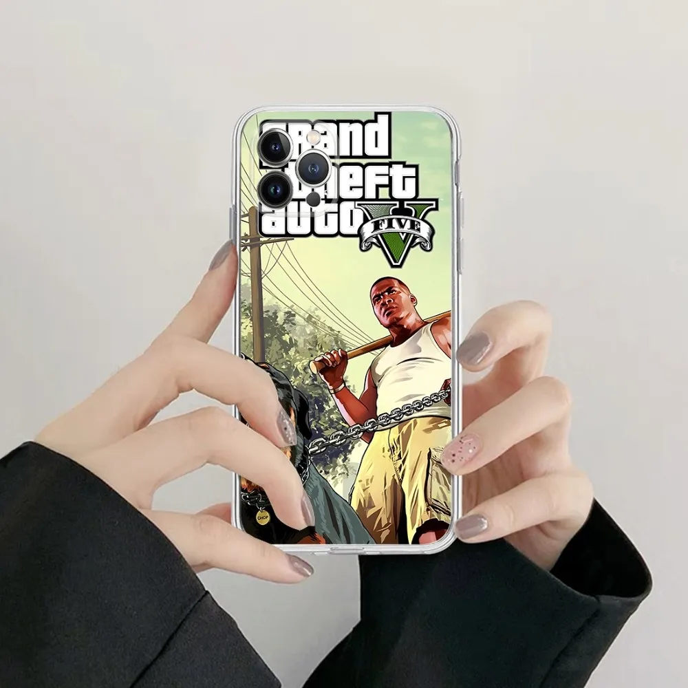 Популярный силиконовый мягкий чехол для телефона Game G-TA 5 G-rand Iphone 16 15 14 13 12 11 Pro Mini XS