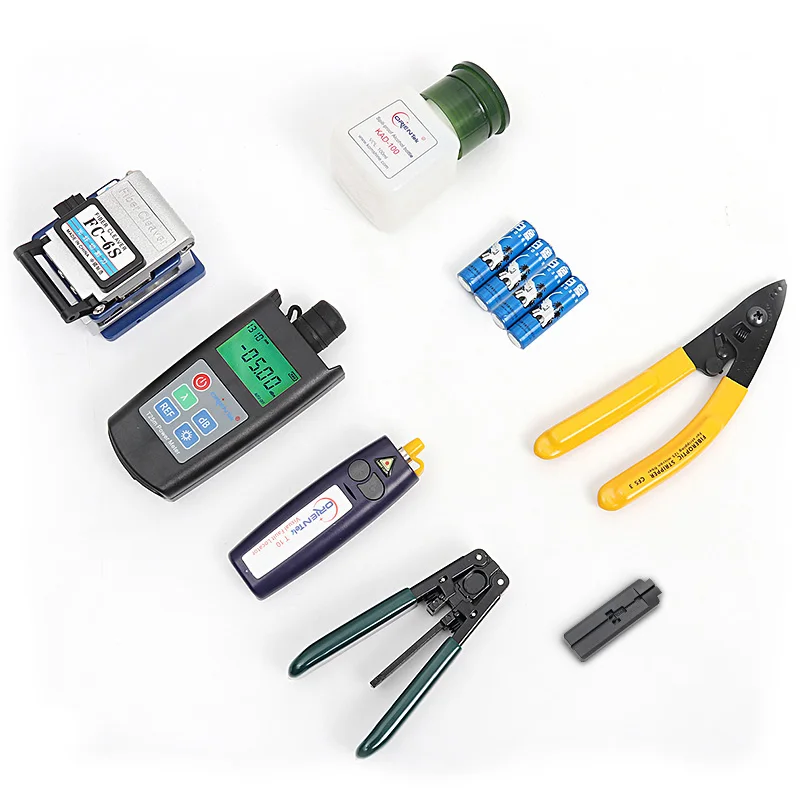 10 pcs Fiber Optic FTTH Tool Kit with Power meter VFL FC-6S Fiber Cleaver Wire stripper CFS 2 Miller cold junction tool sets