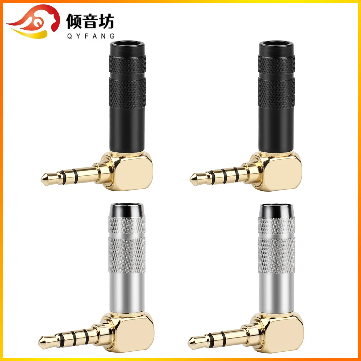 

QYFANG 3.5mm 3/4 Poles Earphone Plug Audio Jack HiFi Headphone 6.0mm Wire Hole Gold Plated Bend 90 Degree Solder Line Connector