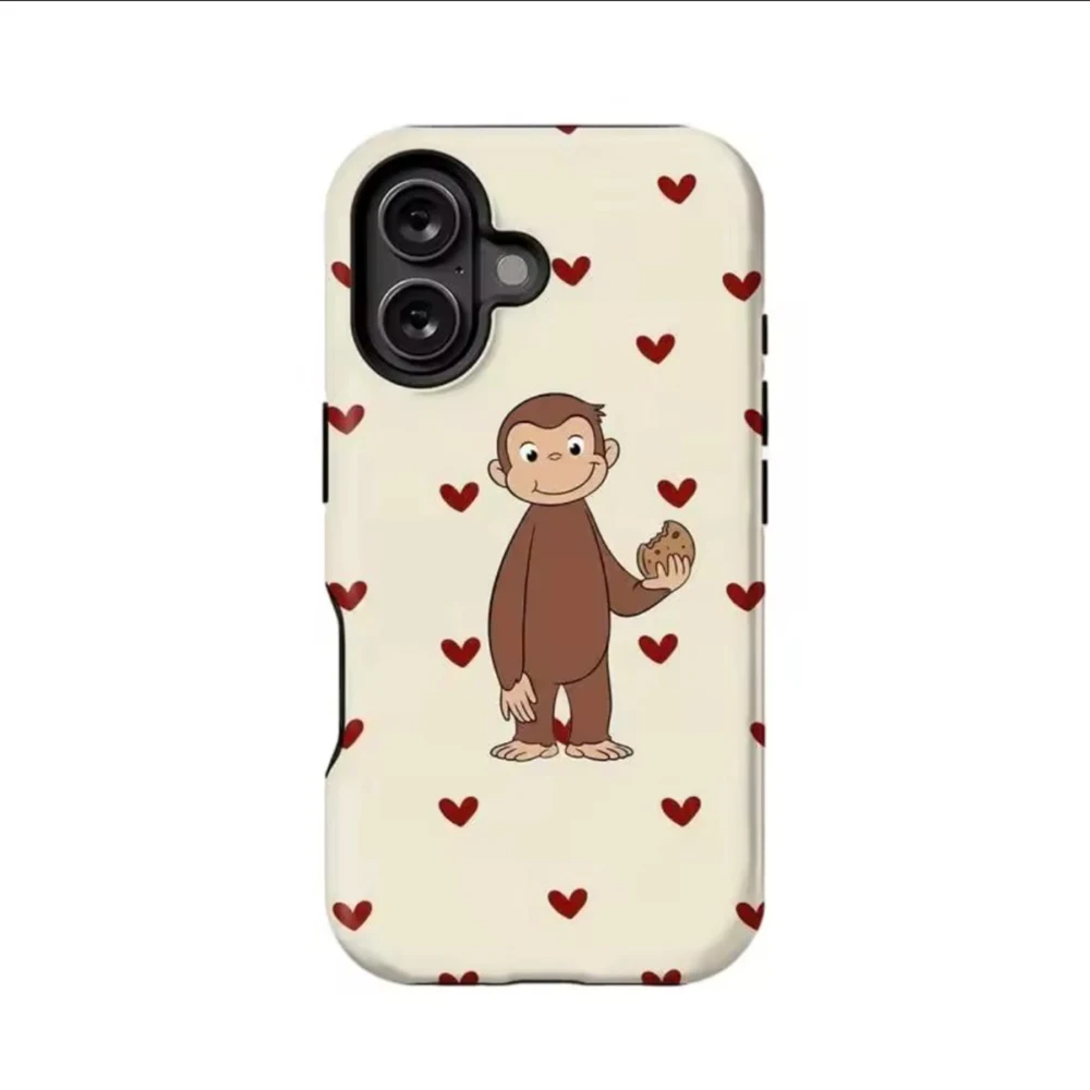 Фото Роскошный чехол Clmj Cute Monkey Curious George для iPhone 17, 17e, 16, 15, 14, 13, 12, 11, XS, XR, XSMAX, Air, Pro Max, Plus, двухслойный №3