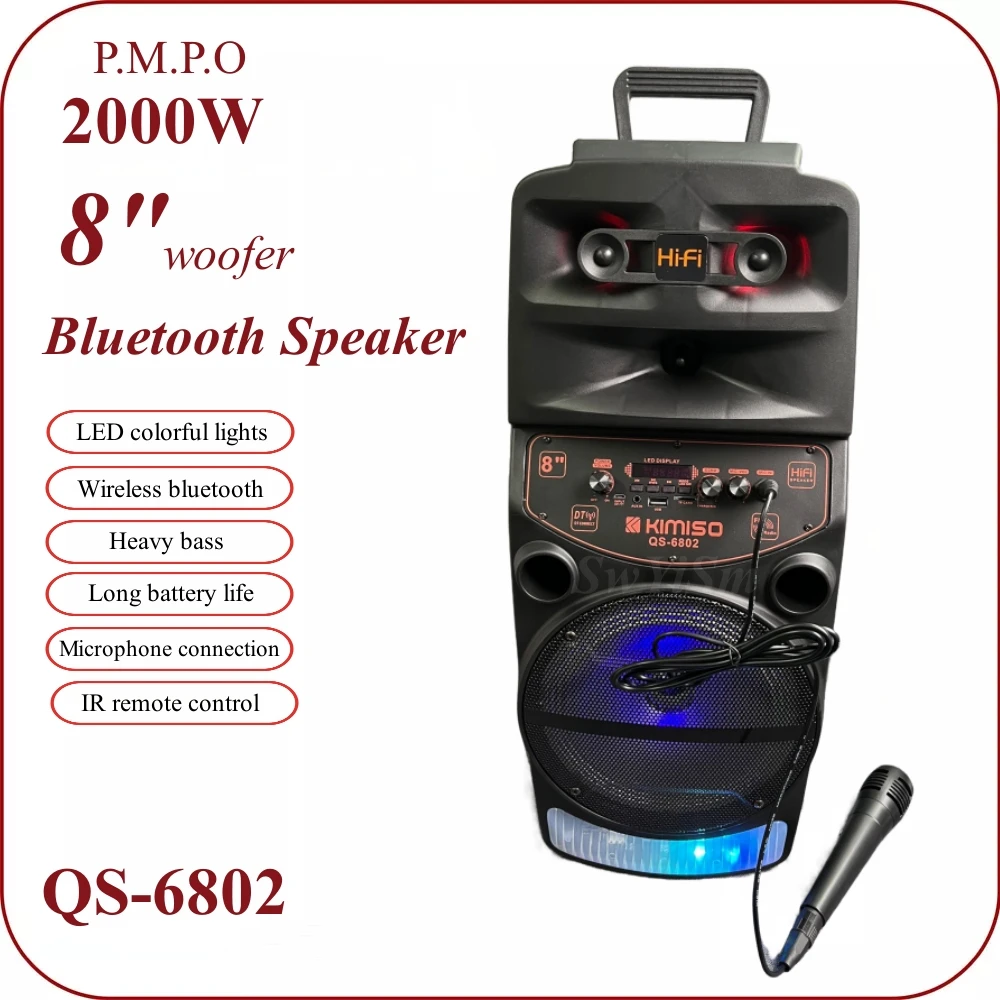 

2000W P.M.P.O Portable Outdoor Bluetooth Subwoofer LED Colorful Light Wireless Home Audio Hi-Fi Cart Party Karaoke Speaker Box